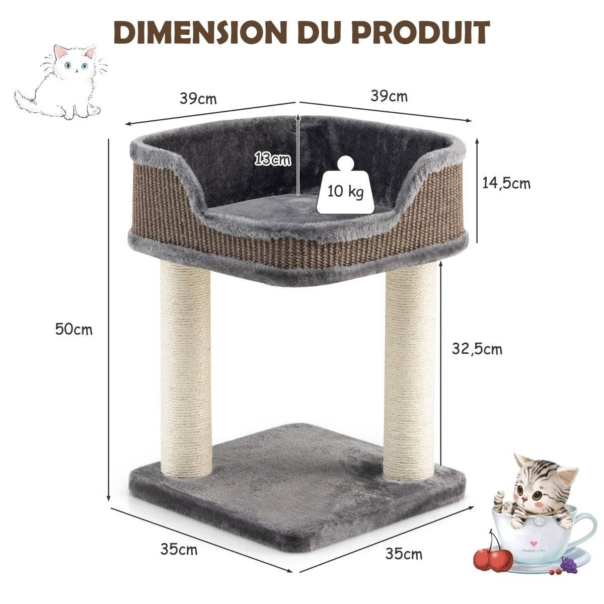 Arbre à Chat Compact avec Perchoir Douillet et Griffoirs - Gris/Beige