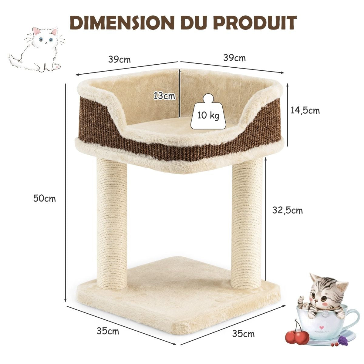 Arbre à Chat Compact avec Perchoir Douillet et Griffoirs - Gris/Beige