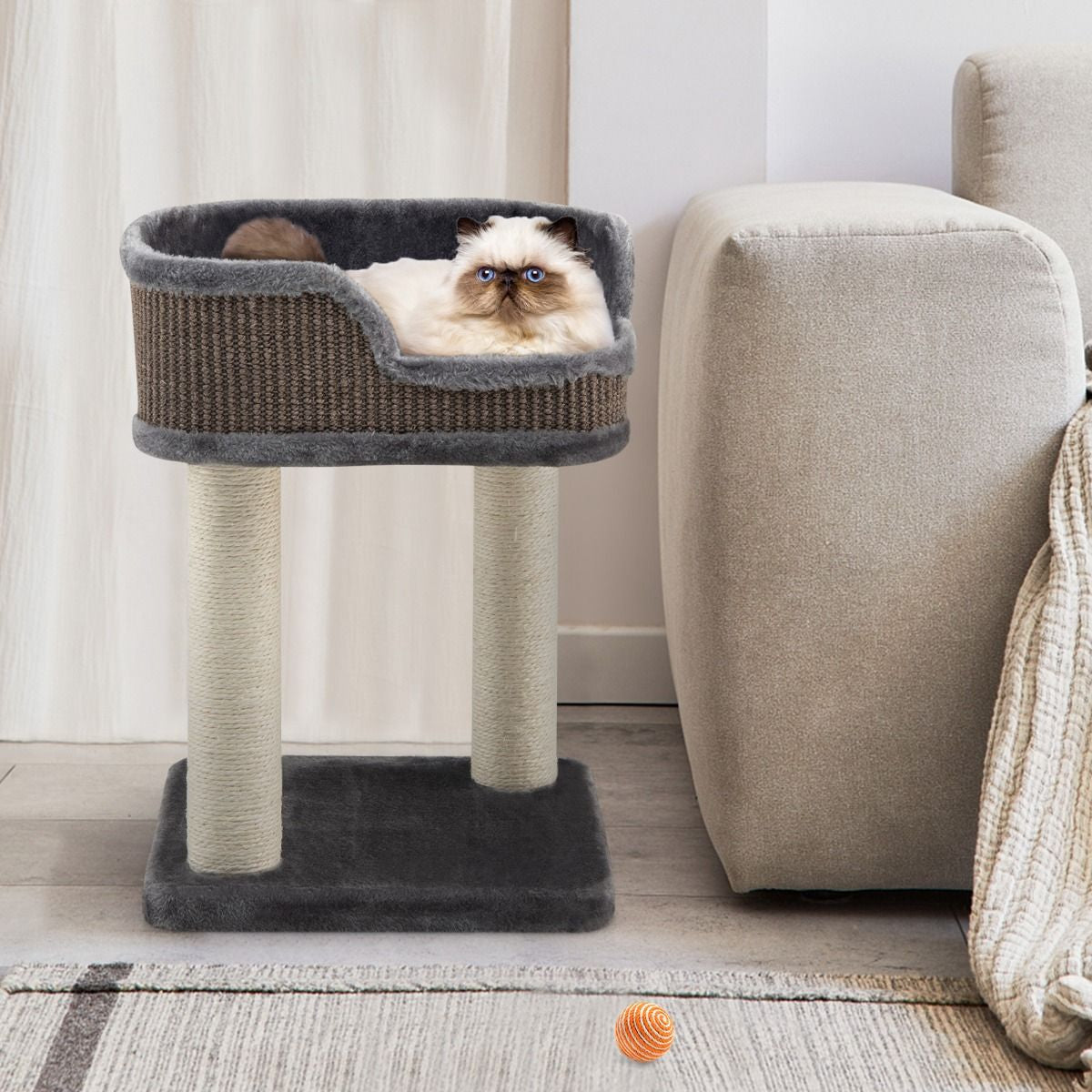 Arbre à Chat Compact avec Perchoir Douillet et Griffoirs - Gris/Beige