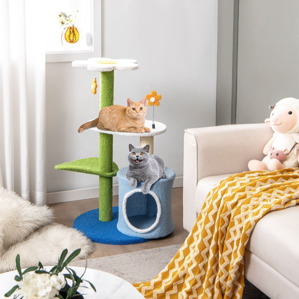 Fleur de Chat : Arbre À Chat 87 CM avec Niche, Griffoirs en Sisal et 5 Niveaux de Jeu avec Boules de Peluche