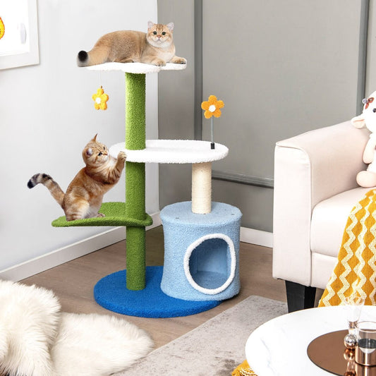 Fleur de Chat : Arbre À Chat 87 CM avec Niche, Griffoirs en Sisal et 5 Niveaux de Jeu avec Boules de Peluche