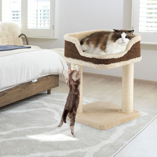 Arbre à Chat Compact avec Perchoir Douillet et Griffoirs - Gris/Beige