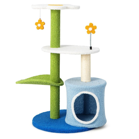 Fleur de Chat : Arbre À Chat 87 CM avec Niche, Griffoirs en Sisal et 5 Niveaux de Jeu avec Boules de Peluche