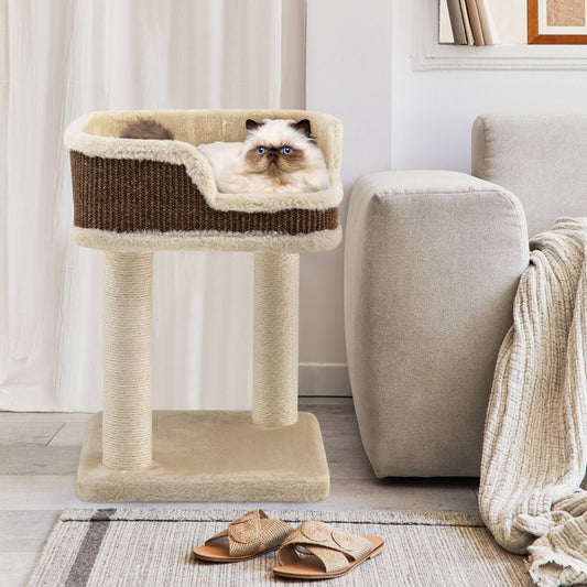 Arbre à Chat Compact avec Perchoir Douillet et Griffoirs - Gris/Beige